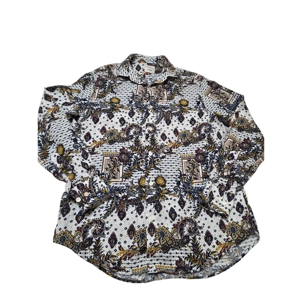Baird McNutt Linen Murano Shirt Men's S Blue White Floral Paisley Button Up D131 - Picture 3 of 12